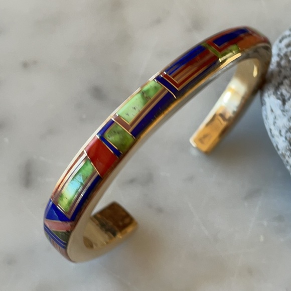 Vintage 14K Zuni Gold Multistone Walley Bracelet - Picture 15 of 16